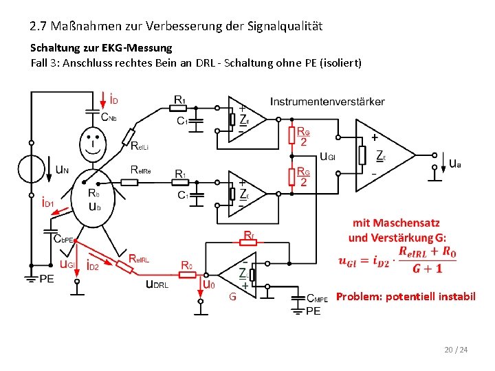 2. 7 Maßnahmen zur Verbesserung der Signalqualität Schaltung zur EKG-Messung Fall 3: Anschluss rechtes