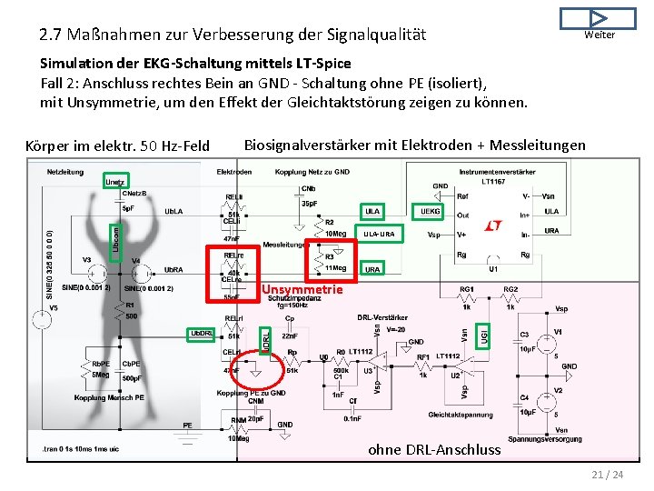 2. 7 Maßnahmen zur Verbesserung der Signalqualität Weiter Simulation der EKG-Schaltung mittels LT-Spice Fall