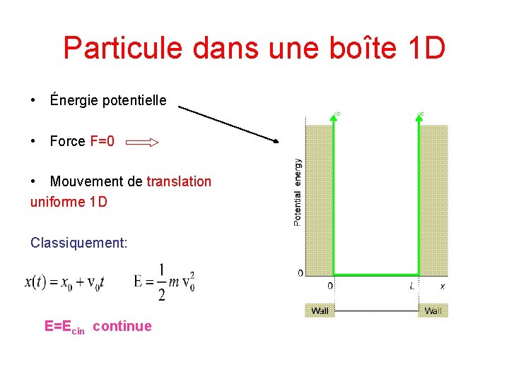 Particule dans une boîte 1 D • Énergie potentielle • Force F=0 • Mouvement