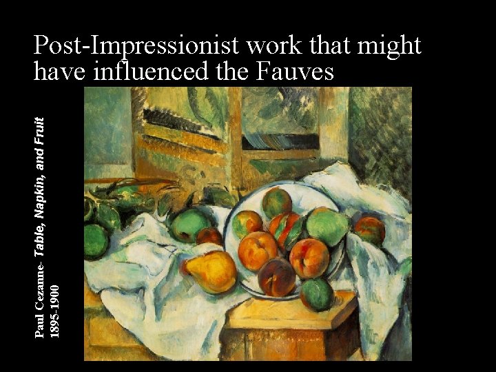Paul Cezanne- Table, Napkin, and Fruit 1895 -1900 Post-Impressionist work that might have influenced