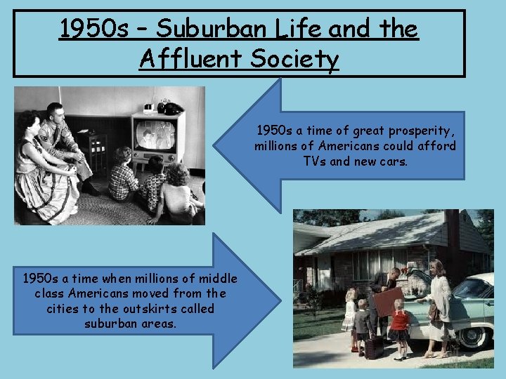 1950 s – Suburban Life and the Affluent Society 1950 s a time of