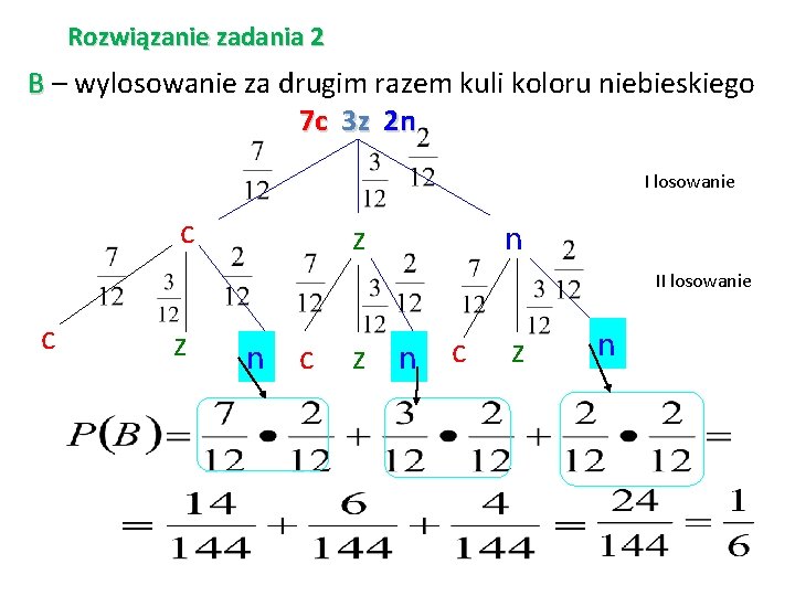 Rozwiązanie zadania 2 B – wylosowanie za drugim razem kuli koloru niebieskiego 7 c