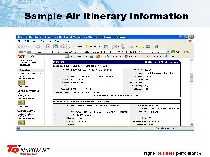 Sample Air Itinerary Information higher business performance 