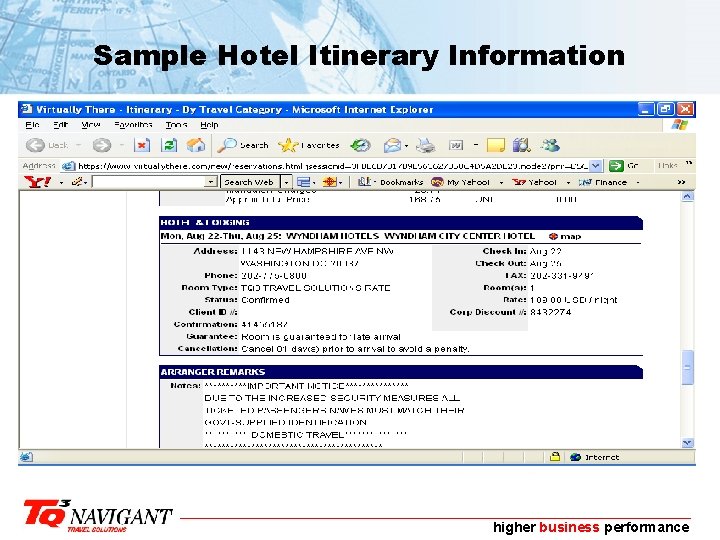 Sample Hotel Itinerary Information higher business performance 