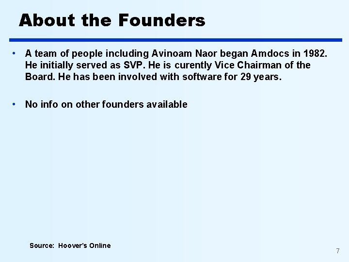 About the Founders • A team of people including Avinoam Naor began Amdocs in About the Founders • A team of people including Avinoam Naor began Amdocs in