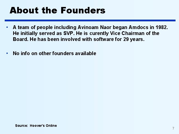 About the Founders • A team of people including Avinoam Naor began Amdocs in