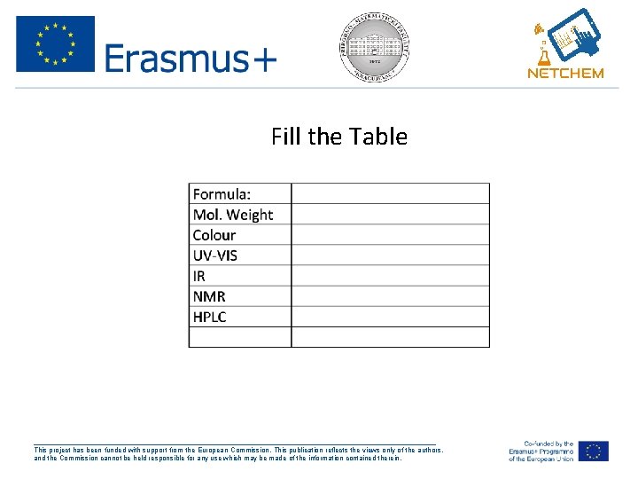 Fill the Table ___________________________________________________ This project has been funded with support from the European