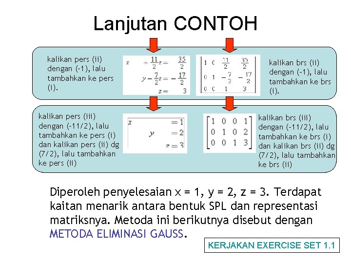 Lanjutan CONTOH kalikan pers (ii) dengan (-1), lalu tambahkan ke pers (i). kalikan pers