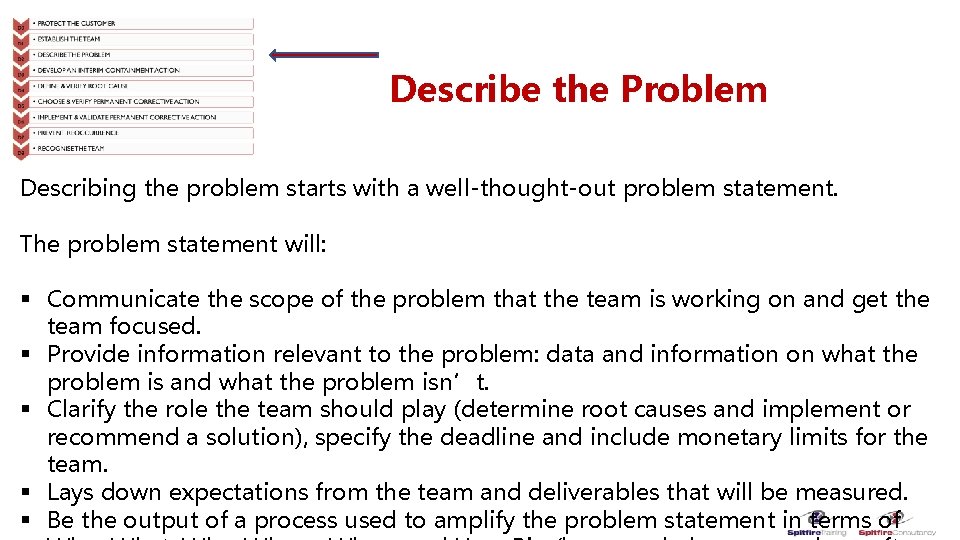 Describe the Problem Describing the problem starts with a well-thought-out problem statement. The problem