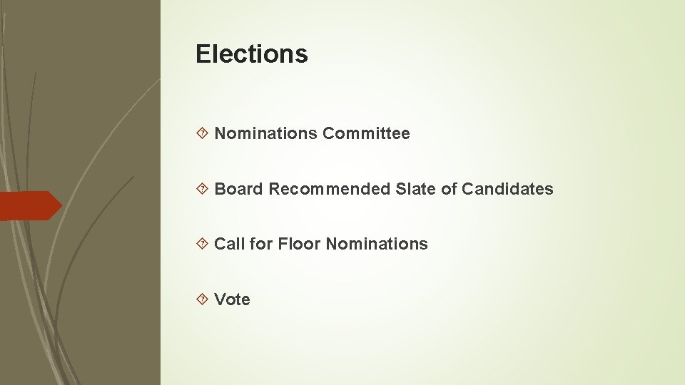 Elections Nominations Committee Board Recommended Slate of Candidates Call for Floor Nominations Vote 