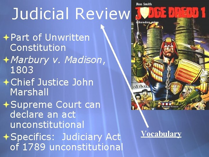 Judicial Review Part of Unwritten Constitution Marbury v. Madison, 1803 Chief Justice John Marshall