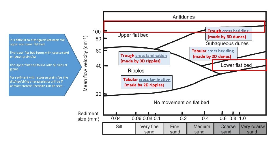 Trough cross bedding (made by 3 D dunes) It is difficult to distinguish between
