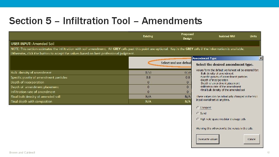 Section 5 – Infiltration Tool – Amendments Brown and Caldwell 12 