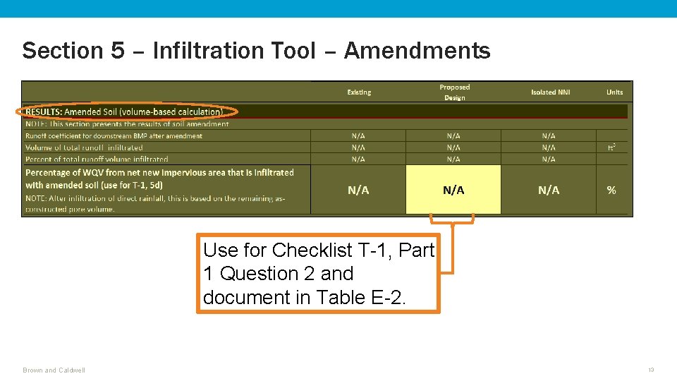 Section 5 – Infiltration Tool – Amendments Use for Checklist T-1, Part 1 Question