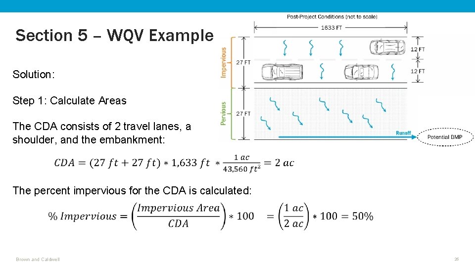 Section 5 – WQV Example Solution: Step 1: Calculate Areas The CDA consists of
