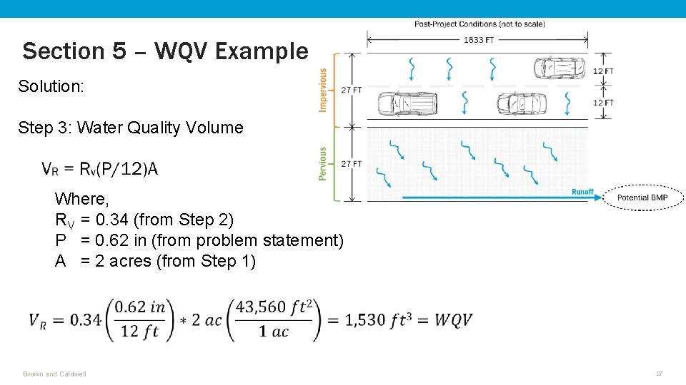 Section 5 – WQV Example Solution: Step 3: Water Quality Volume Where, RV =