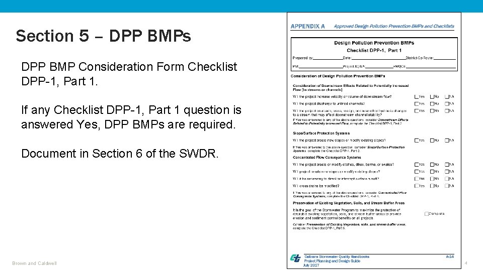 Section 5 – DPP BMPs DPP BMP Consideration Form Checklist DPP-1, Part 1. If