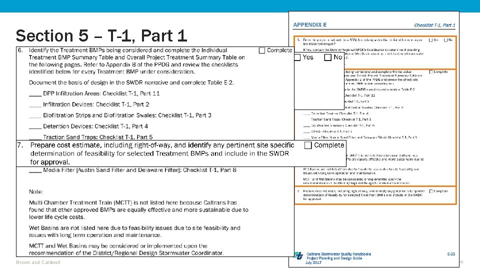 Section 5 – T-1, Part 1 Brown and Caldwell 41 