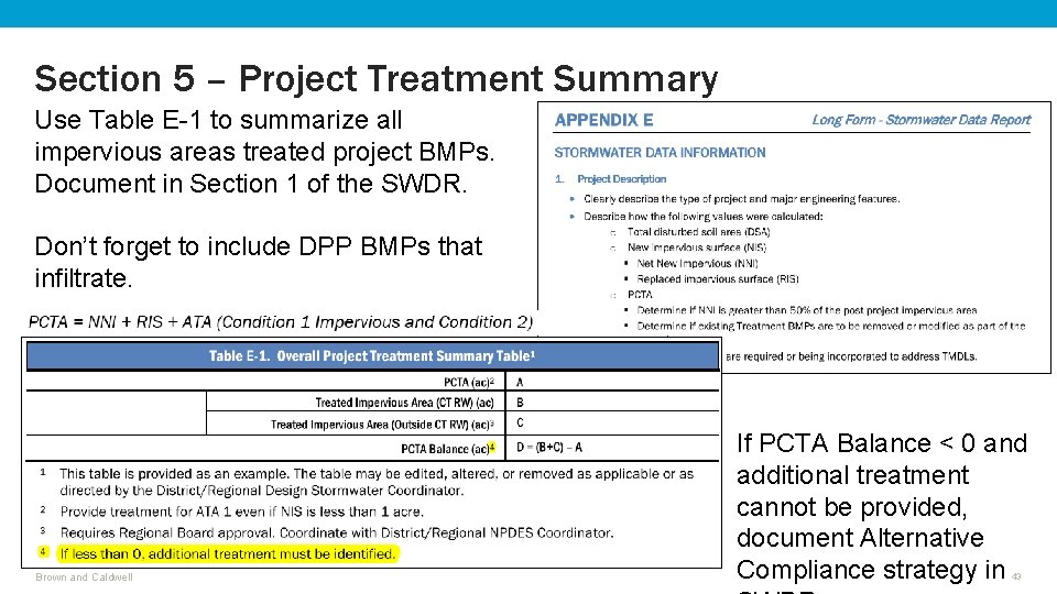 Section 5 – Project Treatment Summary Use Table E-1 to summarize all impervious areas