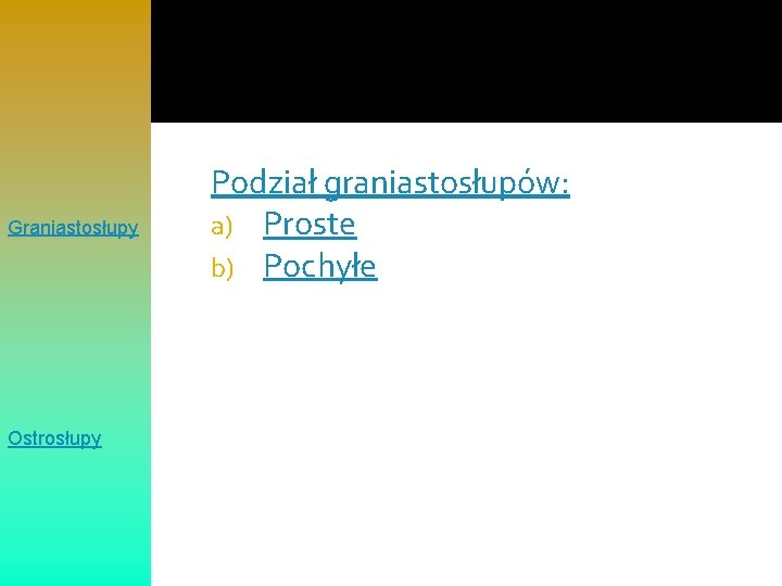 Graniastosłupy Ostrosłupy Podział graniastosłupów: a) Proste b) Pochyłe 