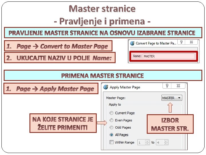 Master stranice - Pravljenje i primena 1. Page → Convert to Master Page Name: