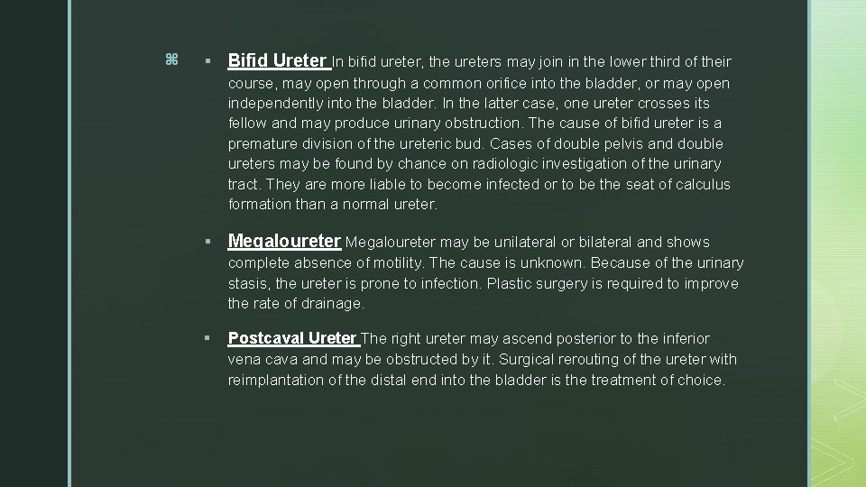 z § Bifid Ureter In bifid ureter, the ureters may join in the lower