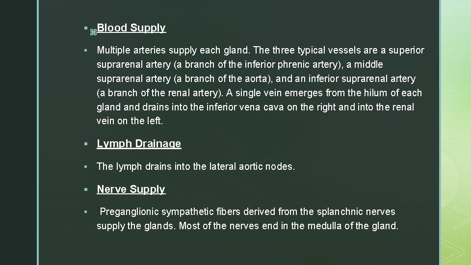 § z. Blood Supply § Multiple arteries supply each gland. The three typical vessels