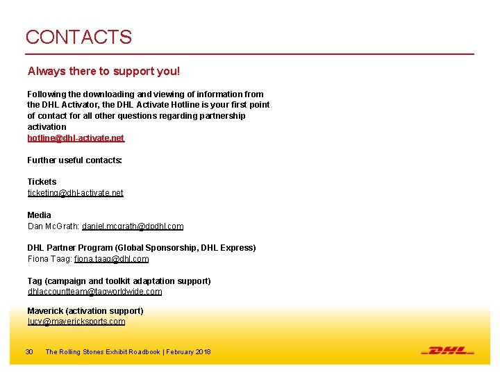 CONTACTS Always there to support you! Following the downloading and viewing of information from