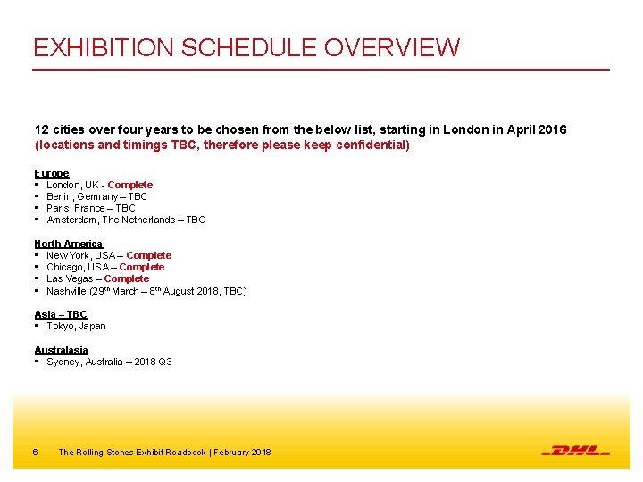 EXHIBITION SCHEDULE OVERVIEW 12 cities over four years to be chosen from the below