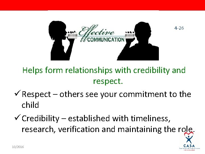 ` 4 -26 Helps form relationships with credibility and respect. ü Respect – others