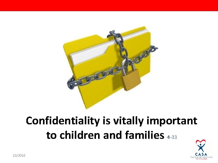 Confidentiality is vitally important to children and families 4 -33 10/2016 