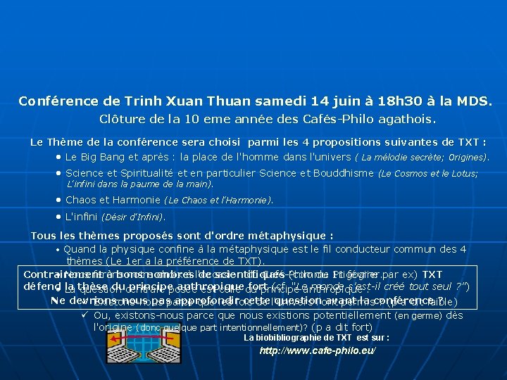 Conférence de Trinh Xuan Thuan samedi 14 juin à 18 h 30 à la