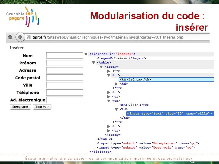 Modularisation du code : insérer 