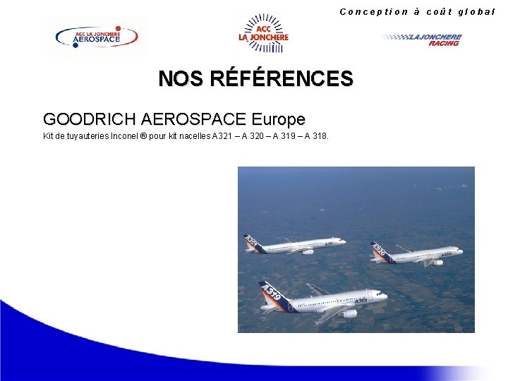 Conception à coût global NOS RÉFÉRENCES GOODRICH AEROSPACE Europe Kit de tuyauteries Inconel ®