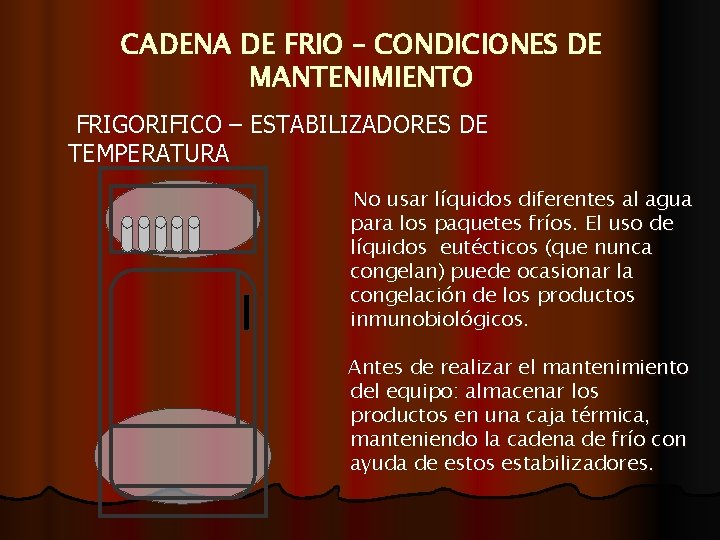 CADENA DE FRIO – CONDICIONES DE MANTENIMIENTO FRIGORIFICO – ESTABILIZADORES DE TEMPERATURA No usar