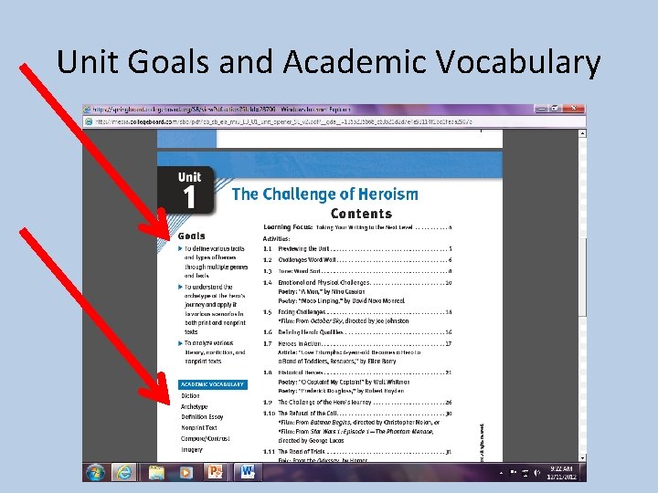 Unit Goals and Academic Vocabulary 