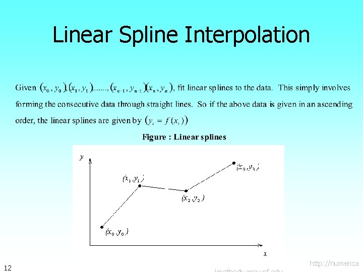 Linear Spline Interpolation 12 http: //numerica 