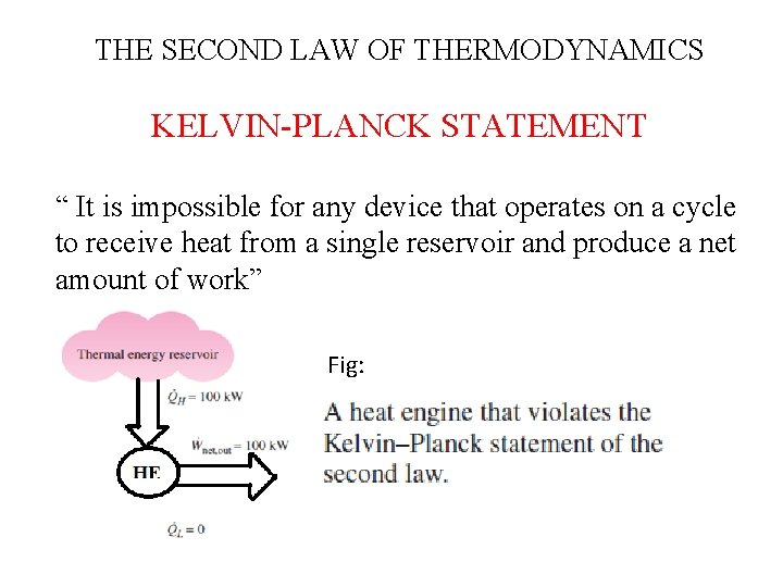 THE SECOND LAW OF THERMODYNAMICS KELVIN-PLANCK STATEMENT “ It is impossible for any device