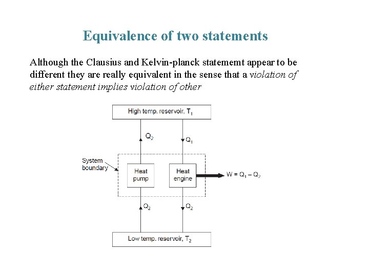 Equivalence of two statements Although the Clausius and Kelvin-planck statememt appear to be different