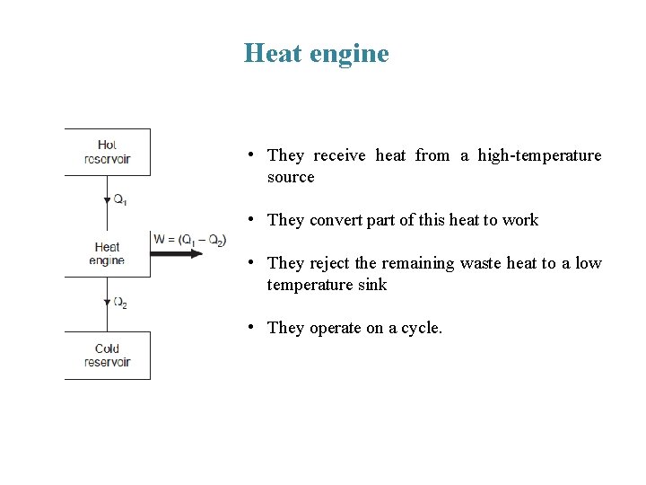 Heat engine • They receive heat from a high-temperature source • They convert part