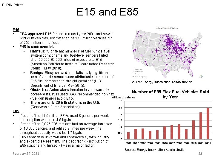 B: RIN Prices E 15 and E 85 E 15 • EPA approved E