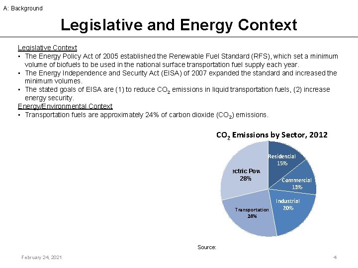 A: Background Legislative and Energy Context Legislative Context • The Energy Policy Act of