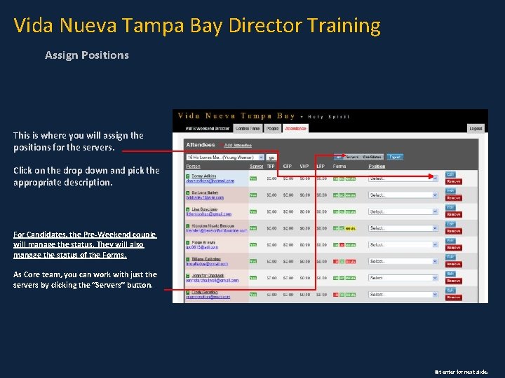 Vida Nueva Tampa Bay Director Training Assign Positions This is where you will assign