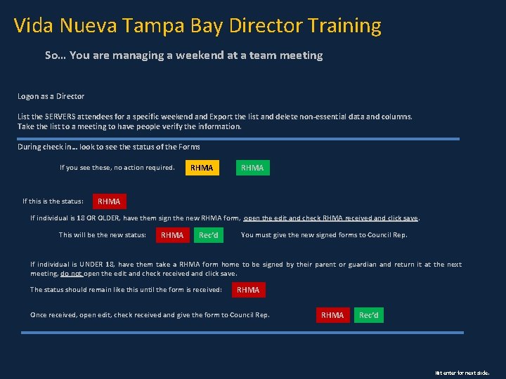 Vida Nueva Tampa Bay Director Training So… You are managing a weekend at a