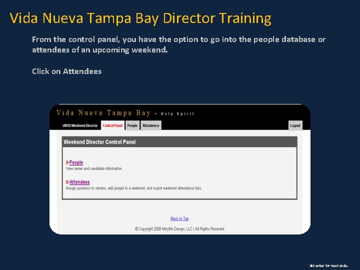 Vida Nueva Tampa Bay Director Training From the control panel, you have the option