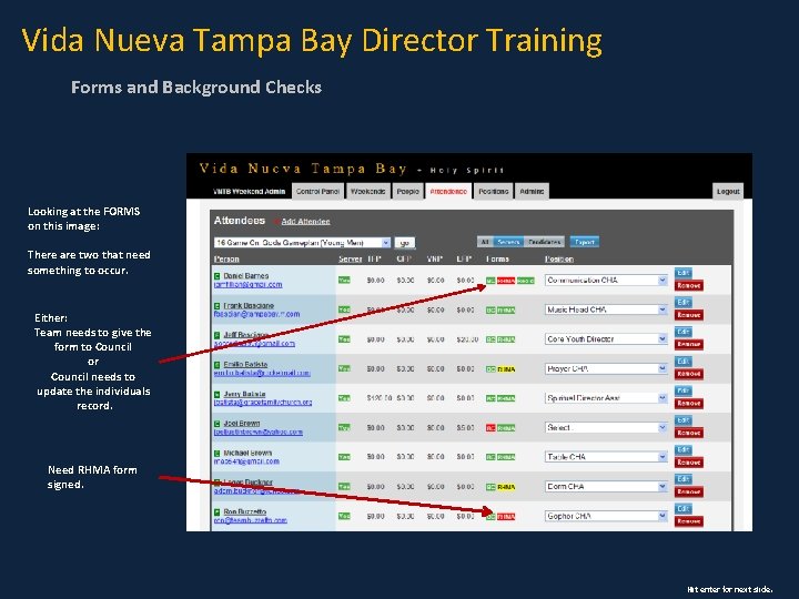 Vida Nueva Tampa Bay Director Training Forms and Background Checks Looking at the FORMS