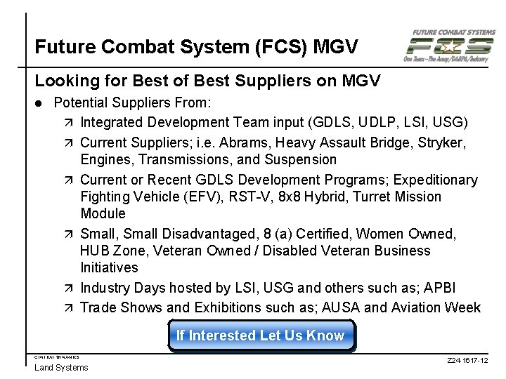 Future Combat System (FCS) MGV Looking for Best of Best Suppliers on MGV l