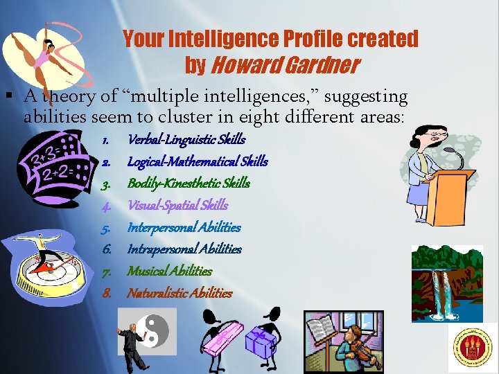 Your Intelligence Profile created by Howard Gardner § A theory of “multiple intelligences, ”