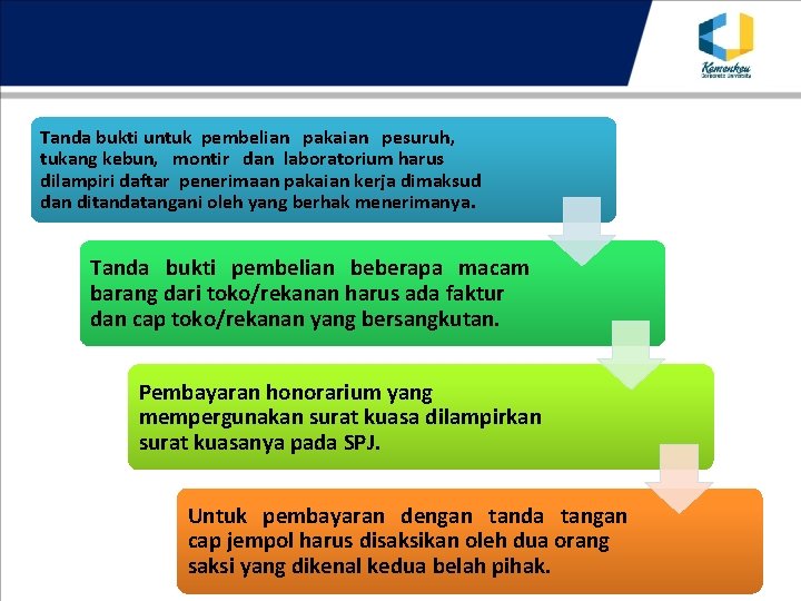 Tanda bukti untuk pembelian pakaian pesuruh, tukang kebun, montir dan laboratorium harus dilampiri daftar