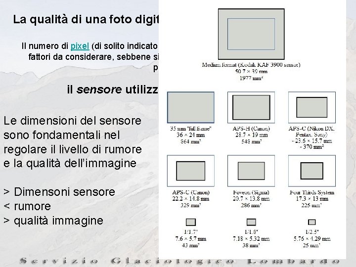 La qualità di una foto digitale è la somma di svariati fattori Il numero